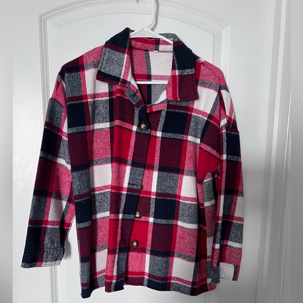 Red navy and white flannel shacket